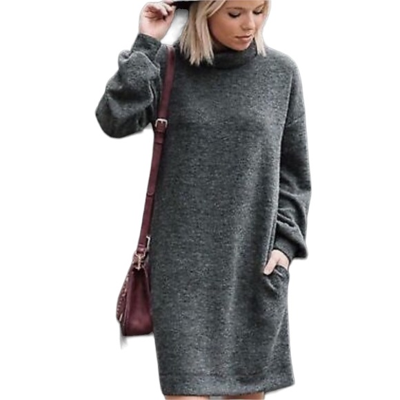 Anthropologie Dresses & Skirts - Maeve Anthropologie Gray Knit Oversized Cowl Neck Soft Sweater Dress - XXS